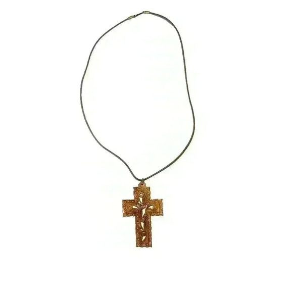 Beautiful Vintage Olive Wood Cross Pendant Hand Made Holy Land With 24” Necklace - Picture 2 of 6